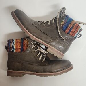 Spring Step Patrizia Colorful Brown Knit Cuff Women's Ankle Boots Sz 38/7.5-8US